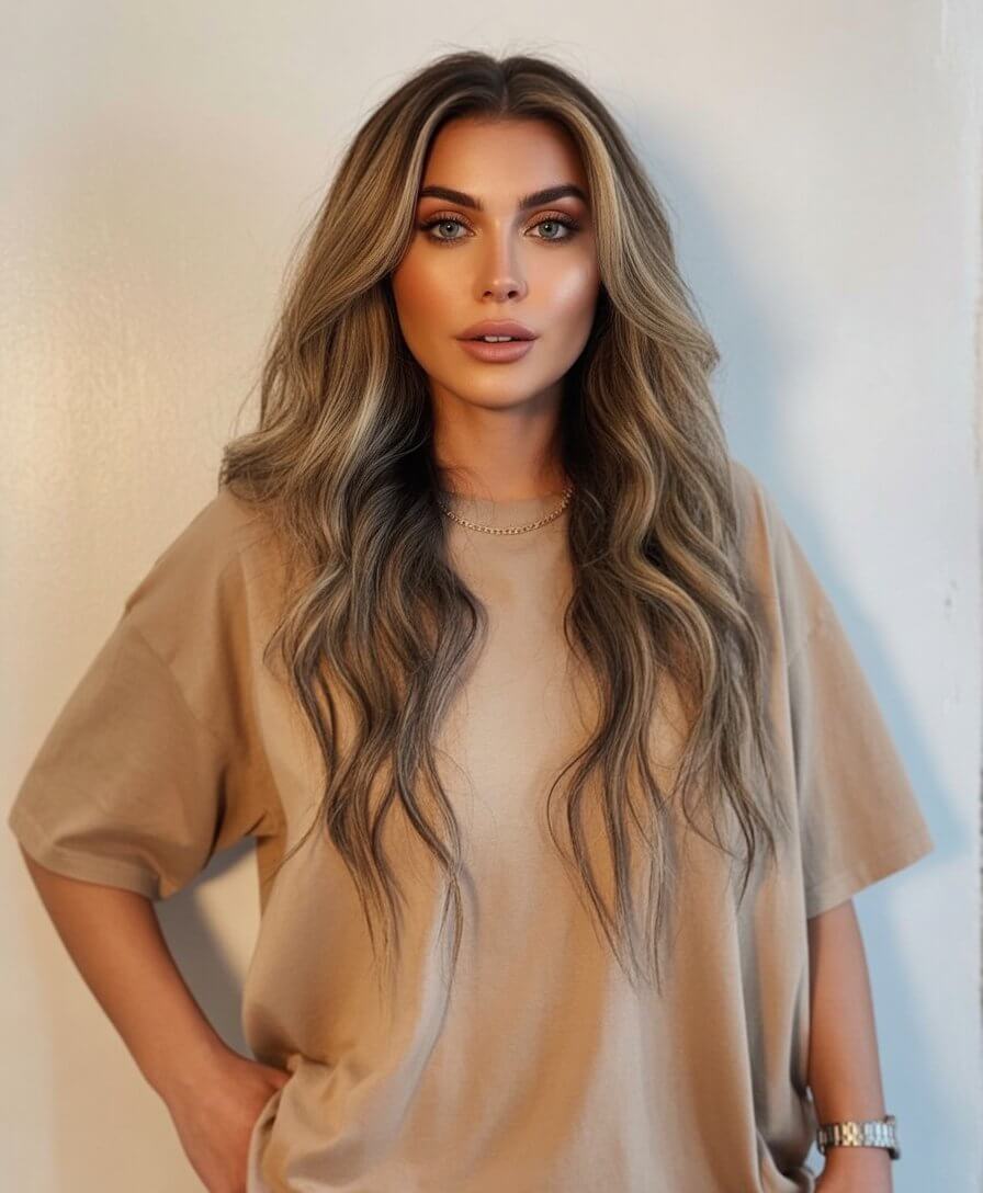 summer money piece hair color for women 2026 cool toned brunette waves with soft ash money piece