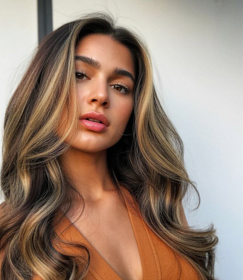 summer money piece hair color for women 2026 dimensional brunette layers with soft golden framing