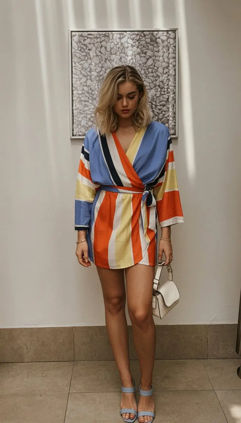 summer night going out outfits 2026 Color block wrap mini playful evening mood