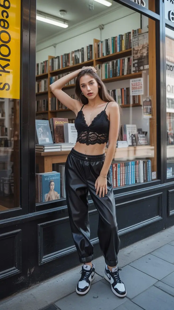 summer night going out outfits 2026 Lace crop top and relaxed pants street mix