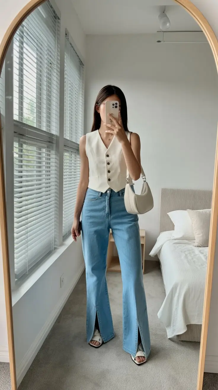 summer old money outfit for women 2026 Denim and tailoring in quiet balance