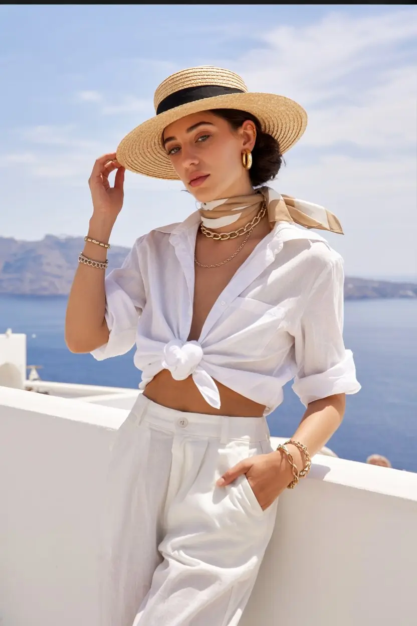 summer old money outfit for women 2026 Coastal elegance with linen and gold details