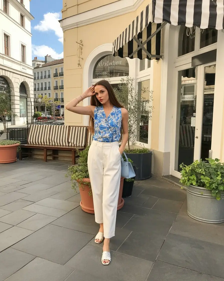 summer outfits for women 2026 Soft Blue and White That Feels Like a European Morning