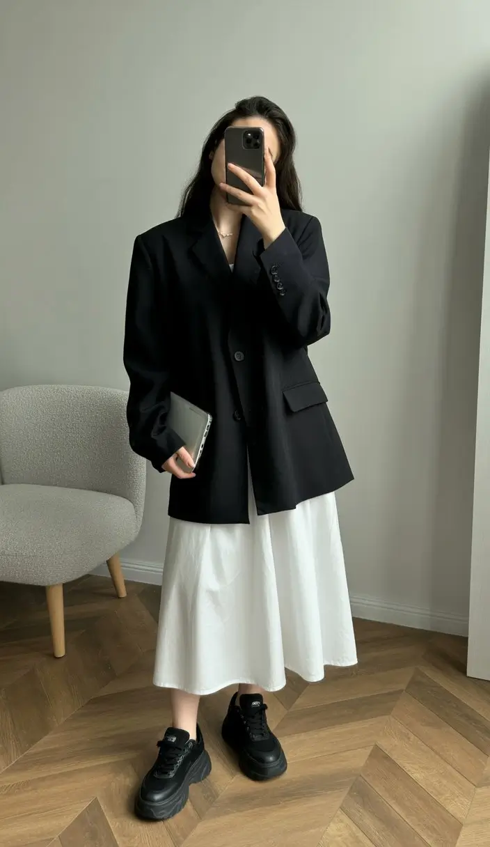 summer outfits for women 2026 Relaxed Black and White Layers with a Modern Mood