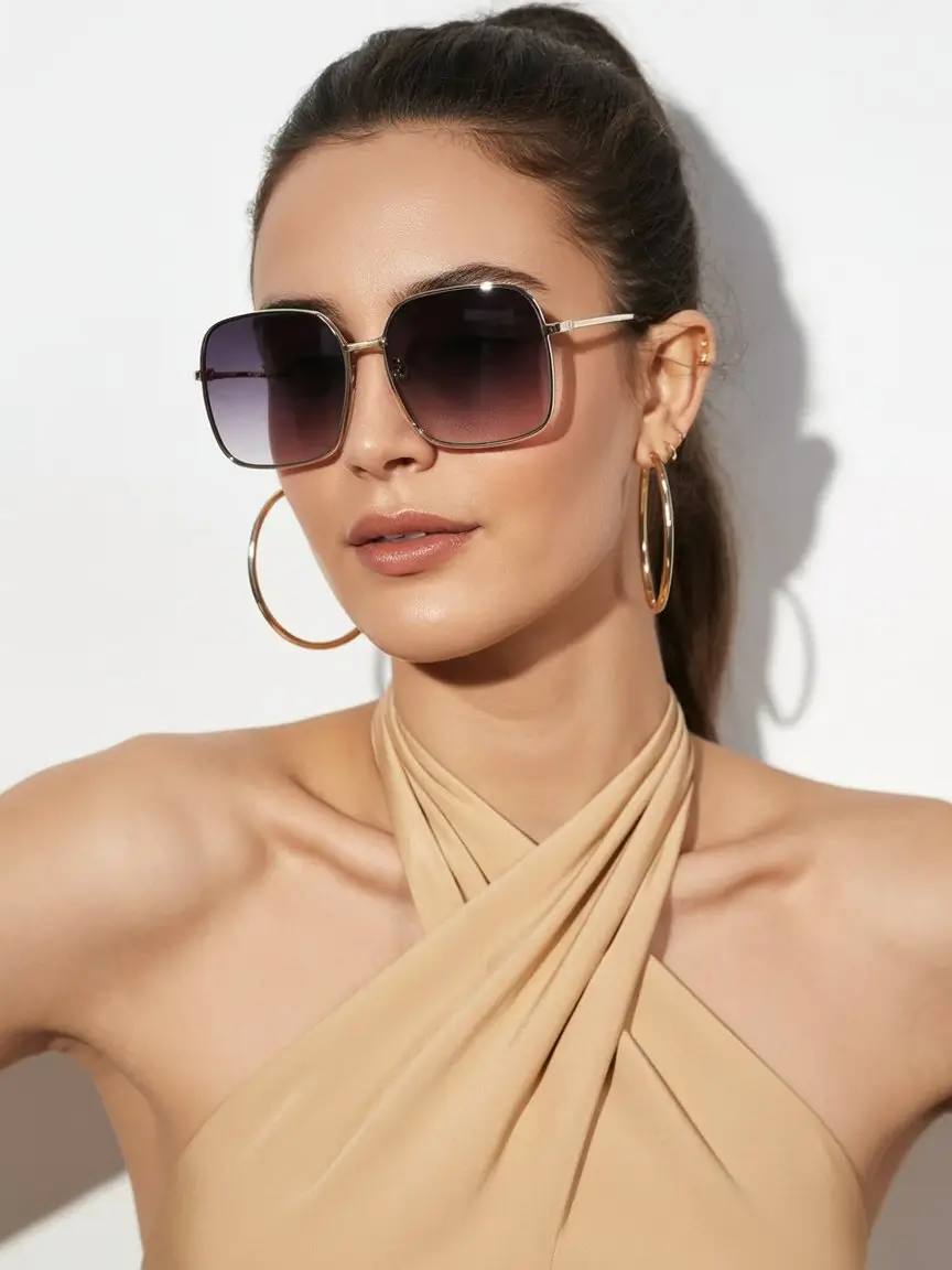 Summer Oversized sunglasses 2026 Sleek Gold Frame Elegance With Minimal Summer Glow