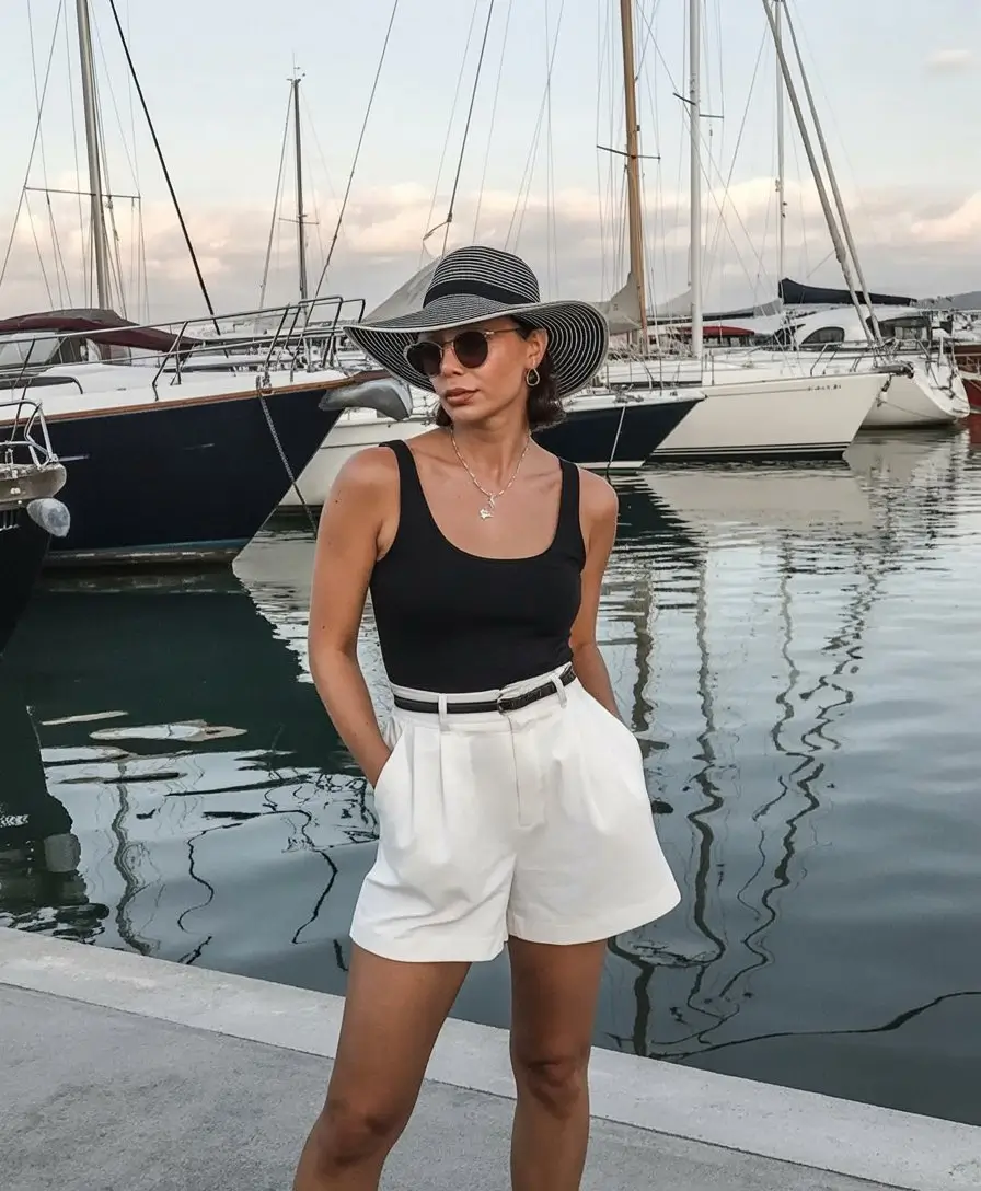 summer pool party outfits for women 2026 Classic black and white with a Euro summer twist