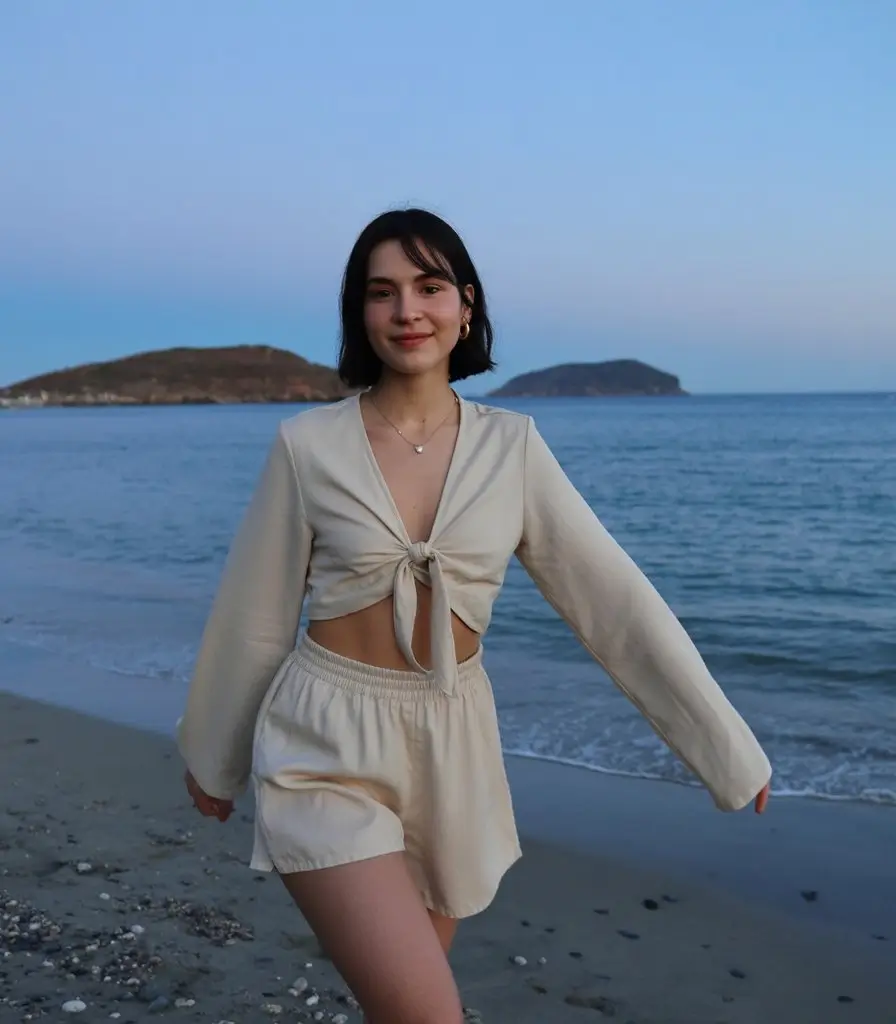 summer pool party outfits for women 2026 Soft neutral co-ord for sunset calm