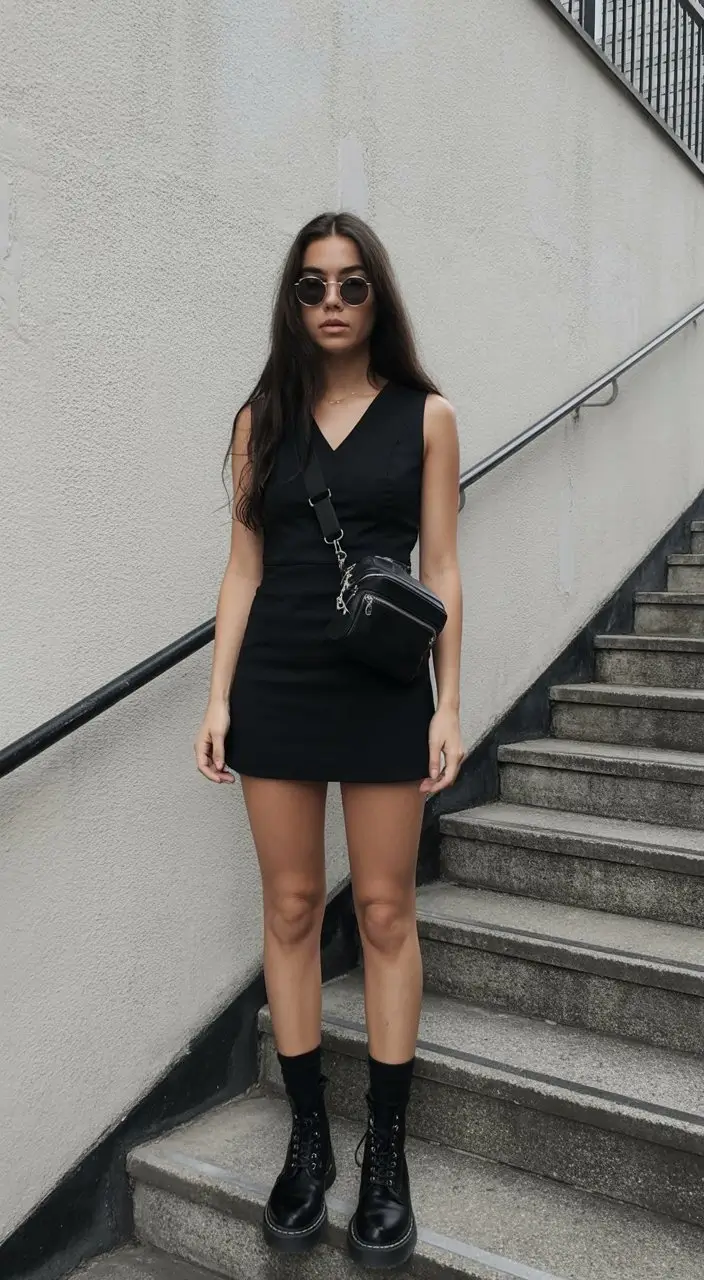 summer rave outfit for women 2026 Minimal black techno energy with a clean silhouette