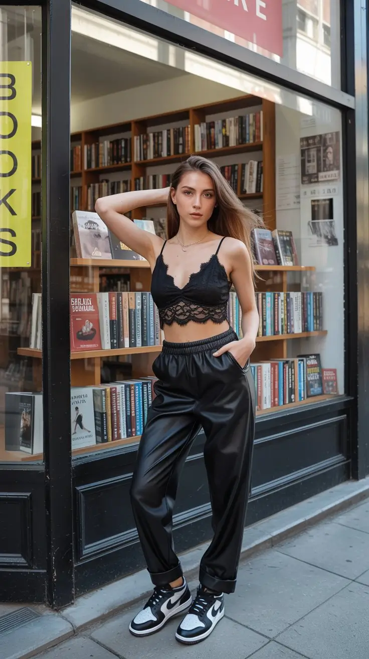 summer rave outfit for women 2026 Street inspired rave look with lace and leather contrast