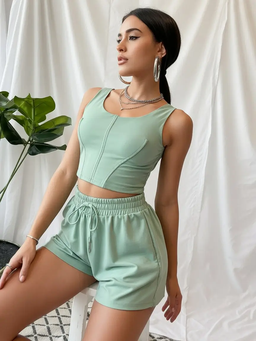 summer set outfits for women 2026 Soft Green Sporty Set That Feels Fresh and Effortless