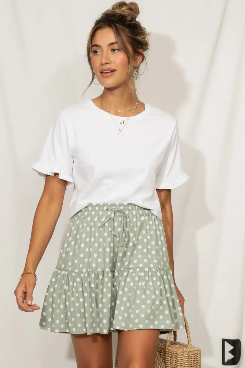summer skirt outfits 2026 Polka Dot Mini Skirt With Crisp White Tee