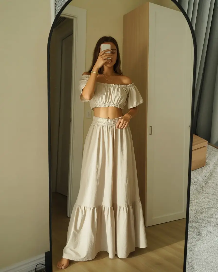 summer skirt outfits 2026 Long White Skirt Set That Feels Like a Vacation