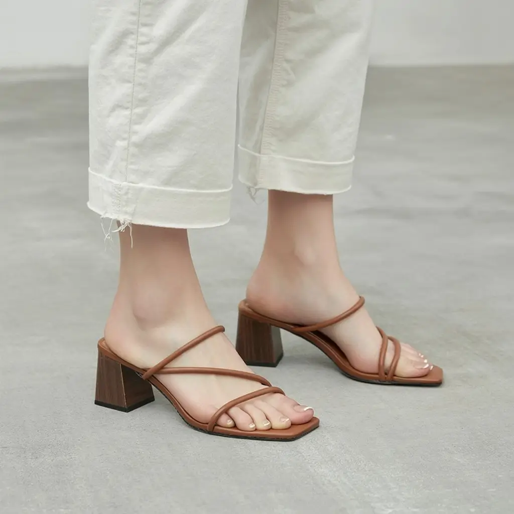 summer slides for women 2026 Sleek Brown Heeled Slides with Modern Minimal Lines