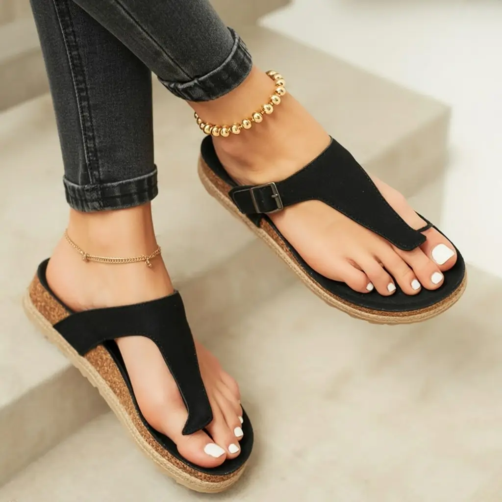 summer slides for women 2026 Chic Black T Strap Slides with Urban Minimal Feel
