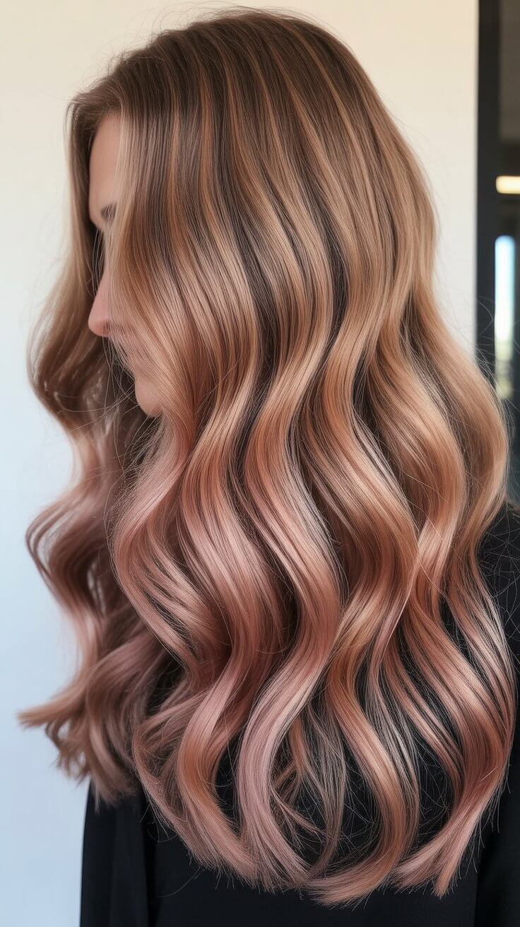 summer strawberry blonde hair color for women 2026 Muted Rose Gold Strawberry Blonde with Dimensional Waves