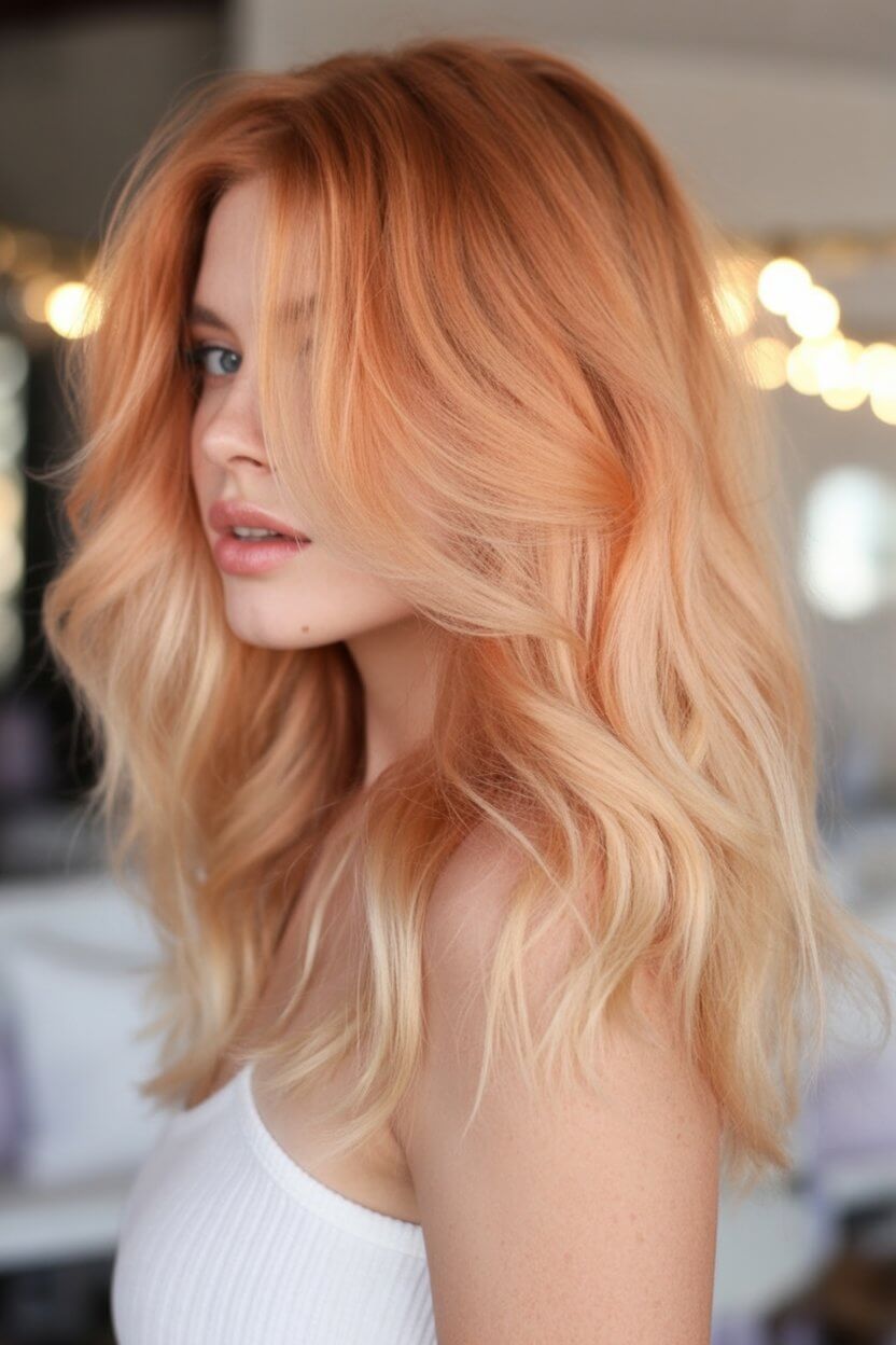 summer strawberry blonde hair color for women 2026 Bright Apricot Strawberry Blonde with Airy Layers