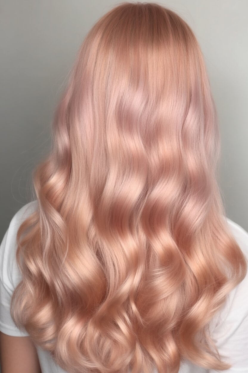 summer strawberry blonde hair color for women 2026 Glossy Peach Strawberry Blonde with Soft Waves