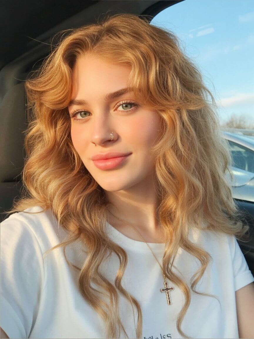 summer strawberry blonde hair color for women 2026 Golden Strawberry Blonde Curls with Sunlit Texture