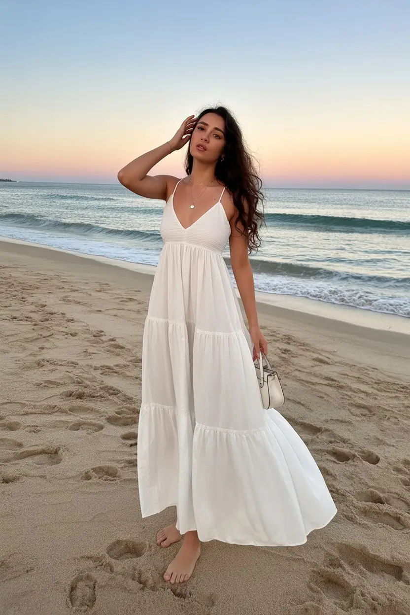 summer sundresses for women 2026 White maxi softness that captures sunset moments