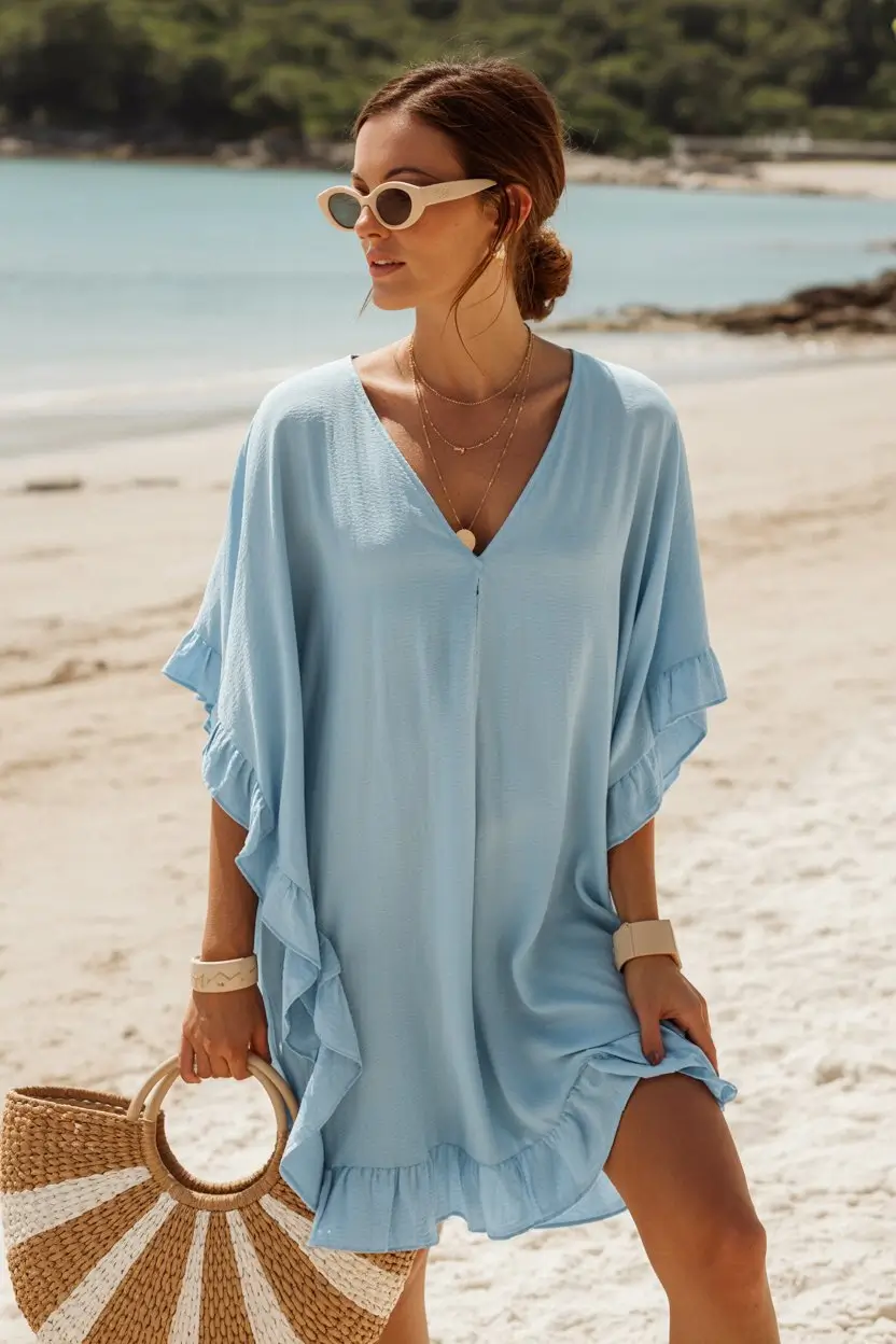 summer swimsuit cover ups 2026 Soft Blue Tunic That Feels Like a Breeze