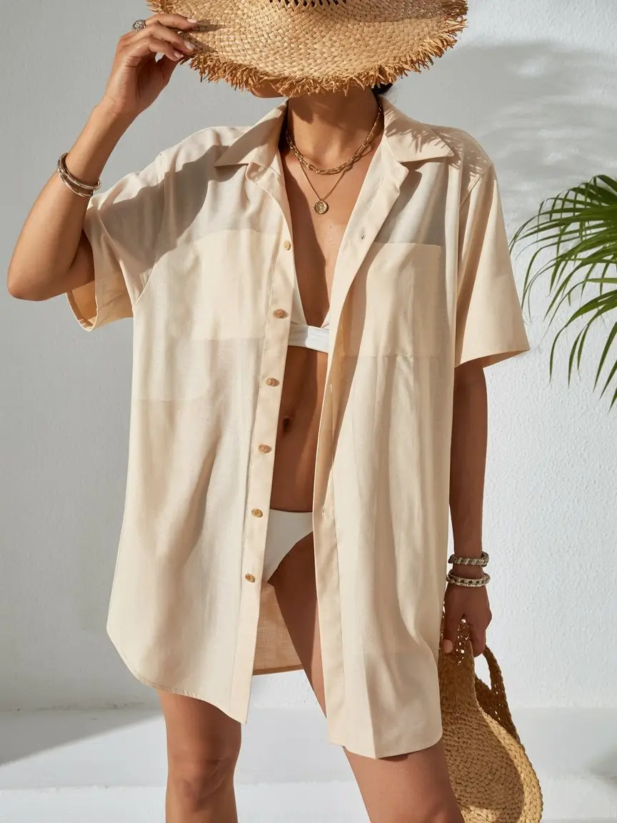 summer swimsuit cover ups 2026 Neutral Shirt Layer That Feels Timeless