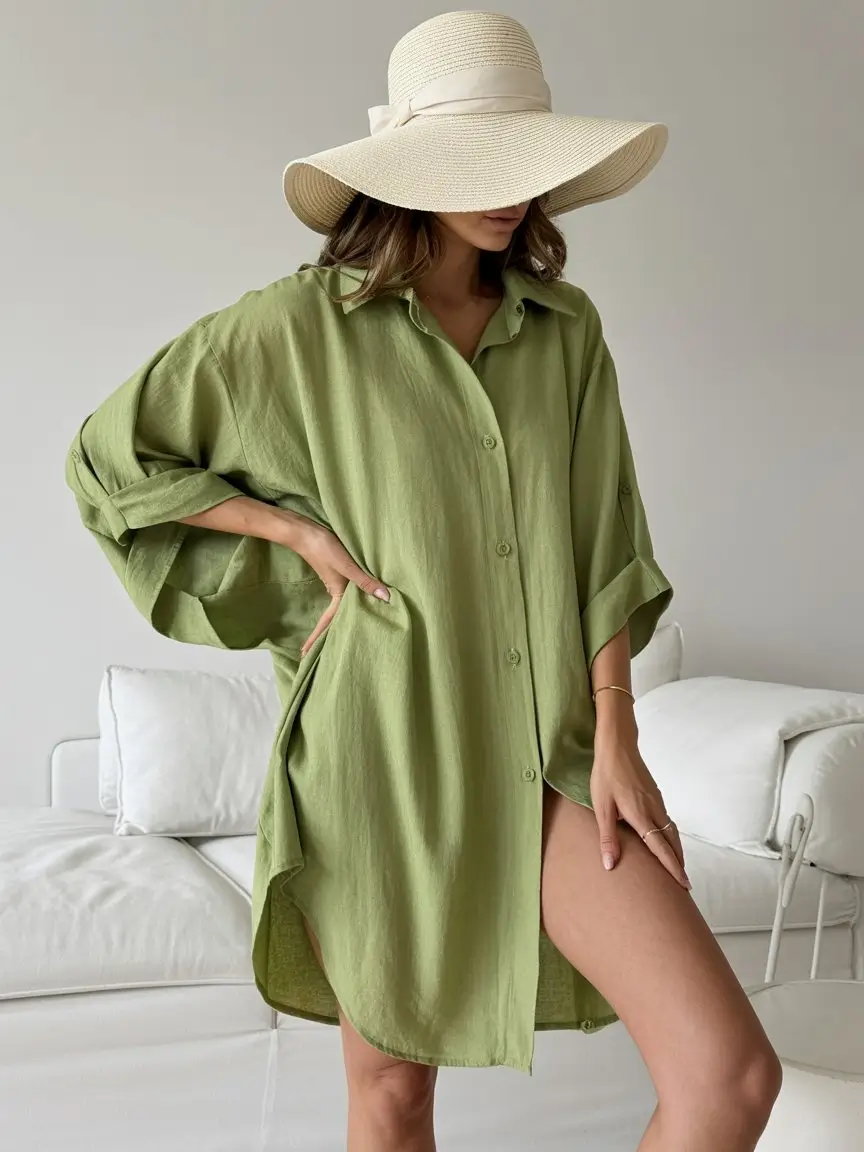 summer swimsuit cover ups 2026 Relaxed Green Shirt Energy That Feels Effortless