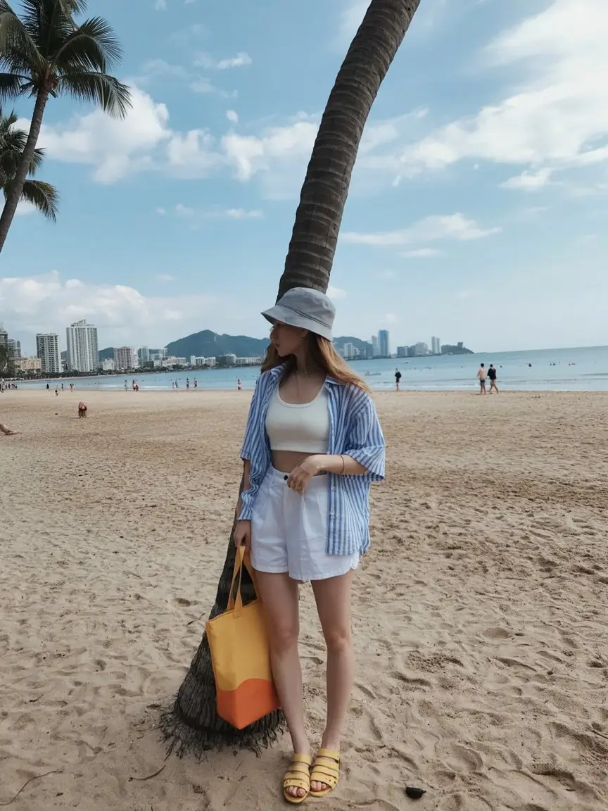 summer vacation resort outfits 2026 Relaxed beach shirt and shorts street style