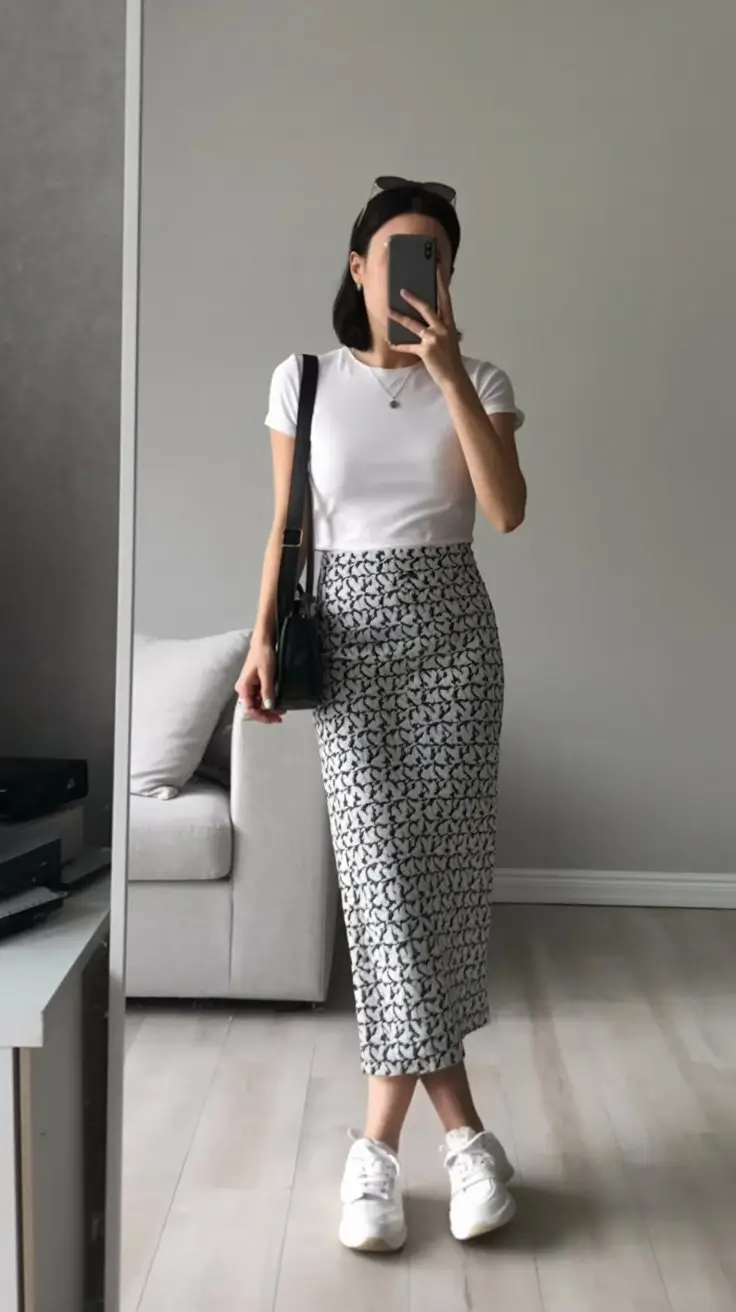 summer work outfits for the office 2026 Soft minimalism with a statement skirt