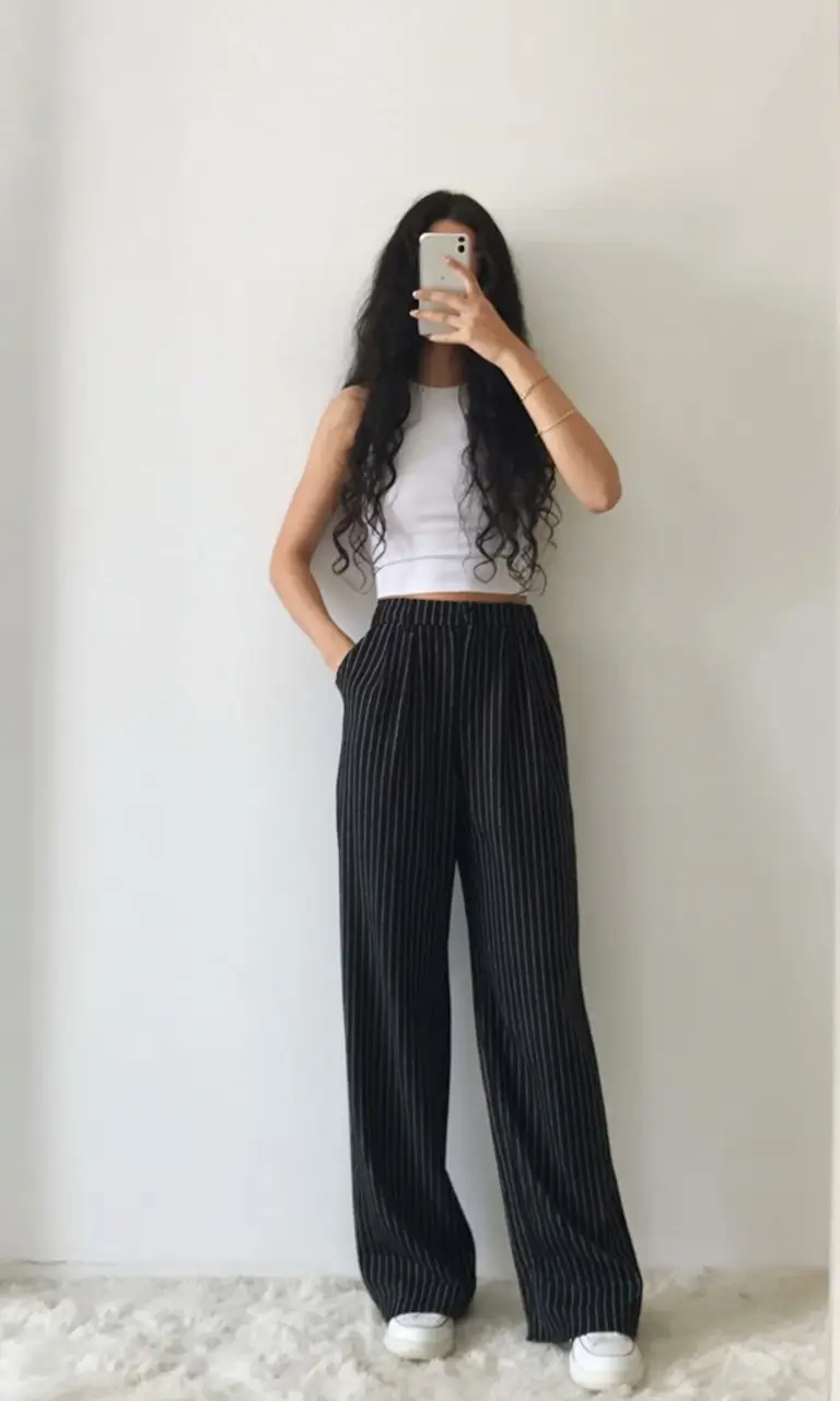 summer work outfits for the office 2026 Relaxed pinstripe trousers with an off duty feel