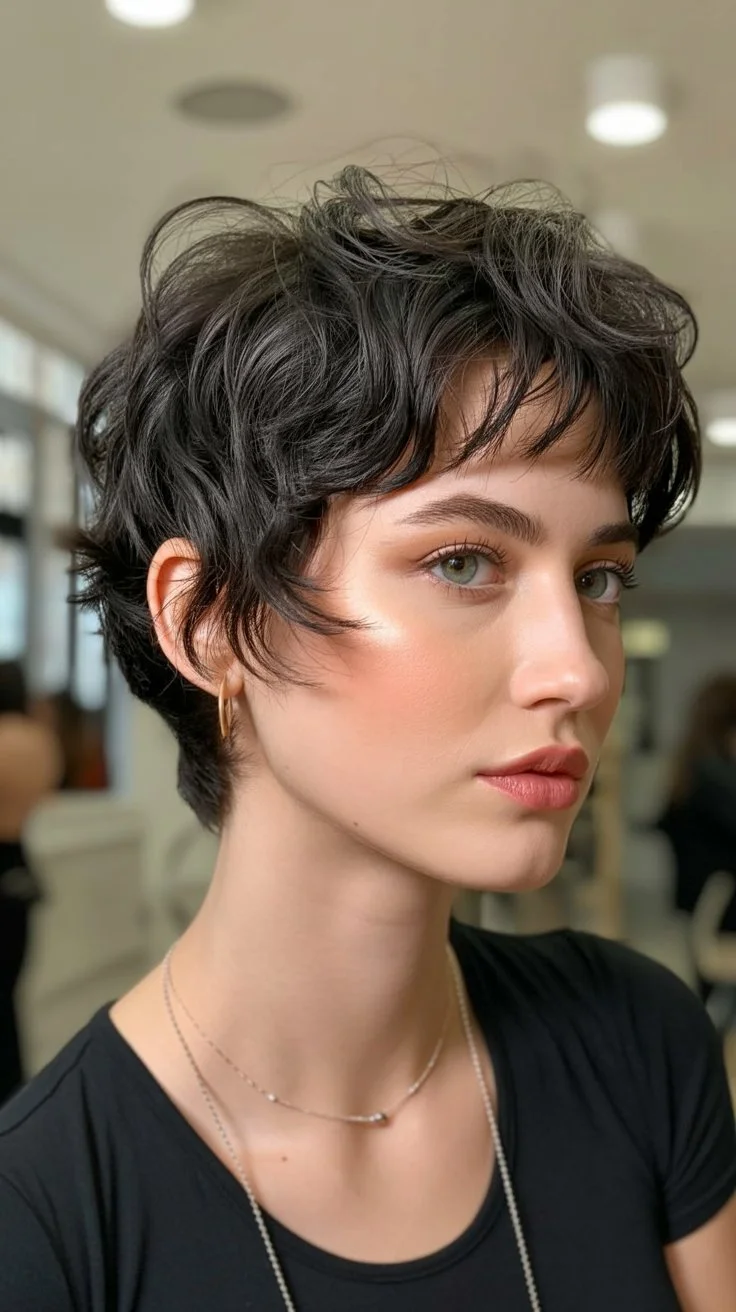 textured summer bixie haircut 2026 Soft Tousled Brunette Bixie With Airy Volume