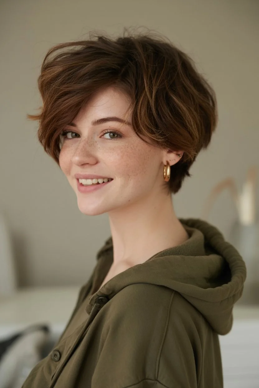 textured summer bixie haircut 2026 Effortless Freckled Bixie With Natural Texture