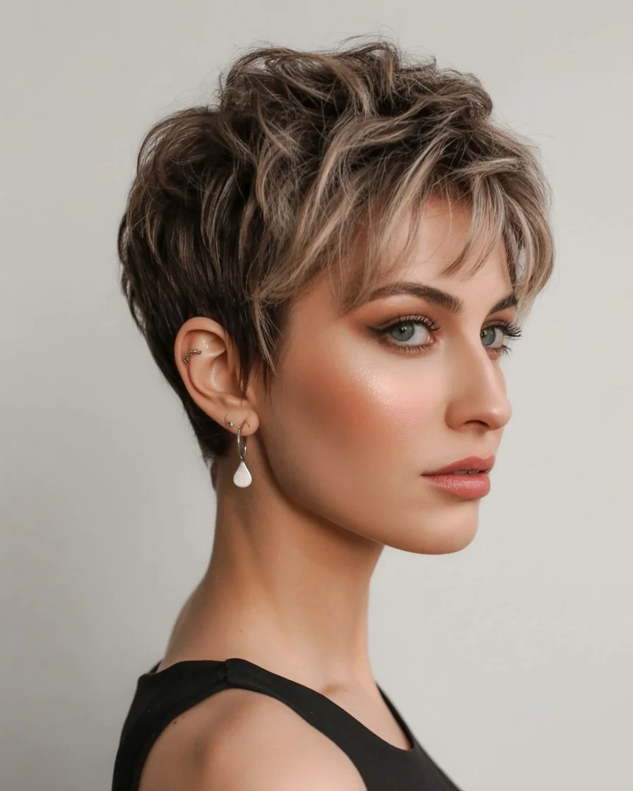 textured summer bixie haircut 2026 Choppy Brunette Bixie With Defined Texture