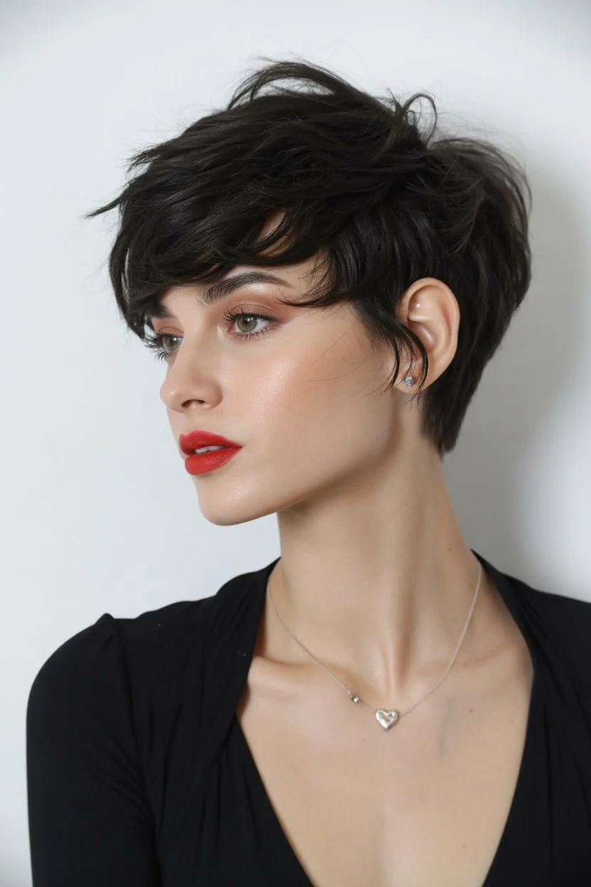 textured summer bixie haircut 2026 Short Dark Bixie With Classic Pixie Influence