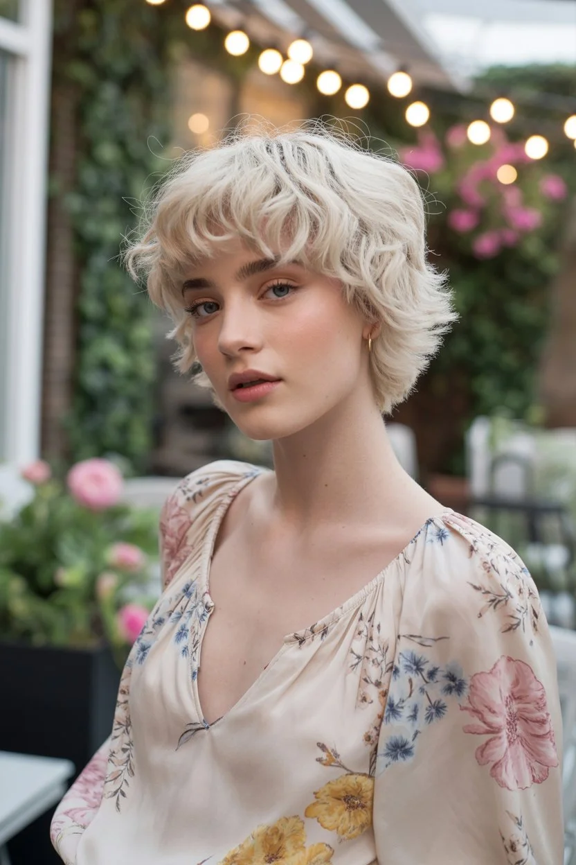 textured summer bixie haircut 2026 Soft Curly Inspired Bixie With Feathered Fringe
