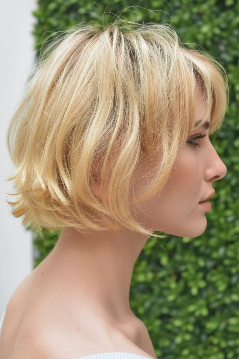 textured summer bixie haircut 2026 Soft Blonde Layered Bixie With Feathered Ends