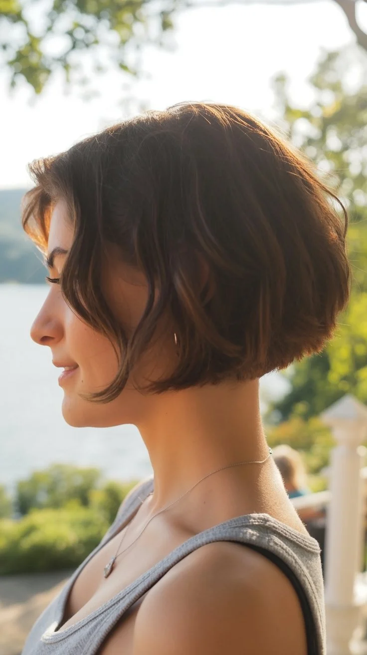 textured summer bixie haircut 2026 Sunlit Brunette Bixie With Natural Movement