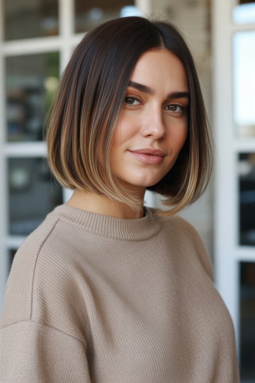 textured summer bob haircut 2026 Soft angled chin length bob with natural dimension