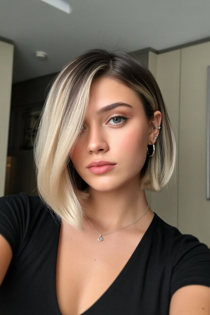 textured summer bob haircut 2026 Clean blonde angled bob with soft face framing