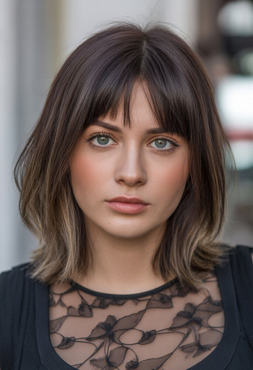 textured summer bob haircut 2026 Soft mid length textured bob with wispy bangs and natural depth