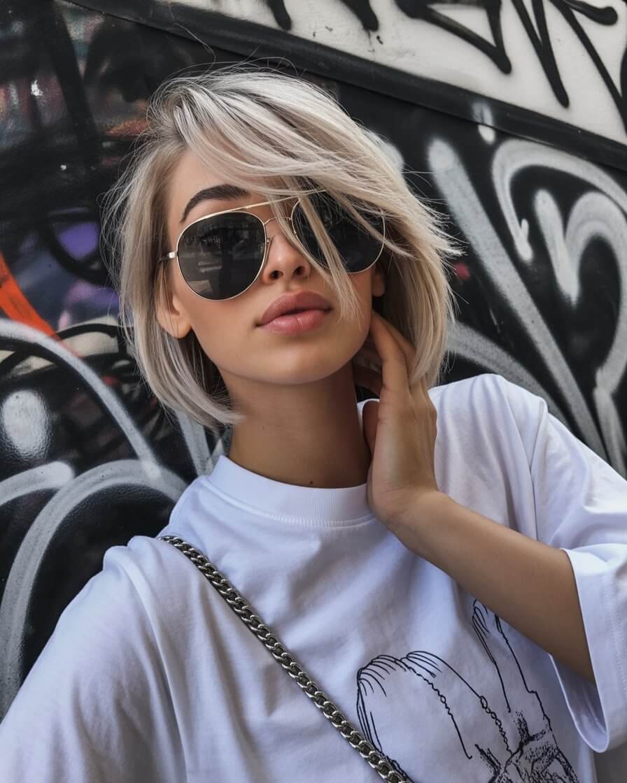 textured summer bob haircut 2026 Platinum textured bob with soft volume and edge