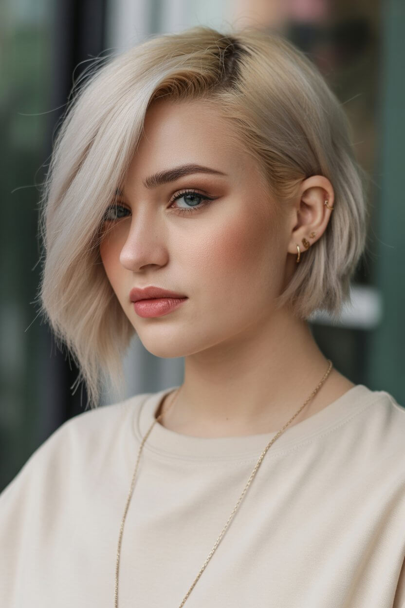 textured summer bob haircut 2026 Soft blonde angled bob with subtle undercut feel
