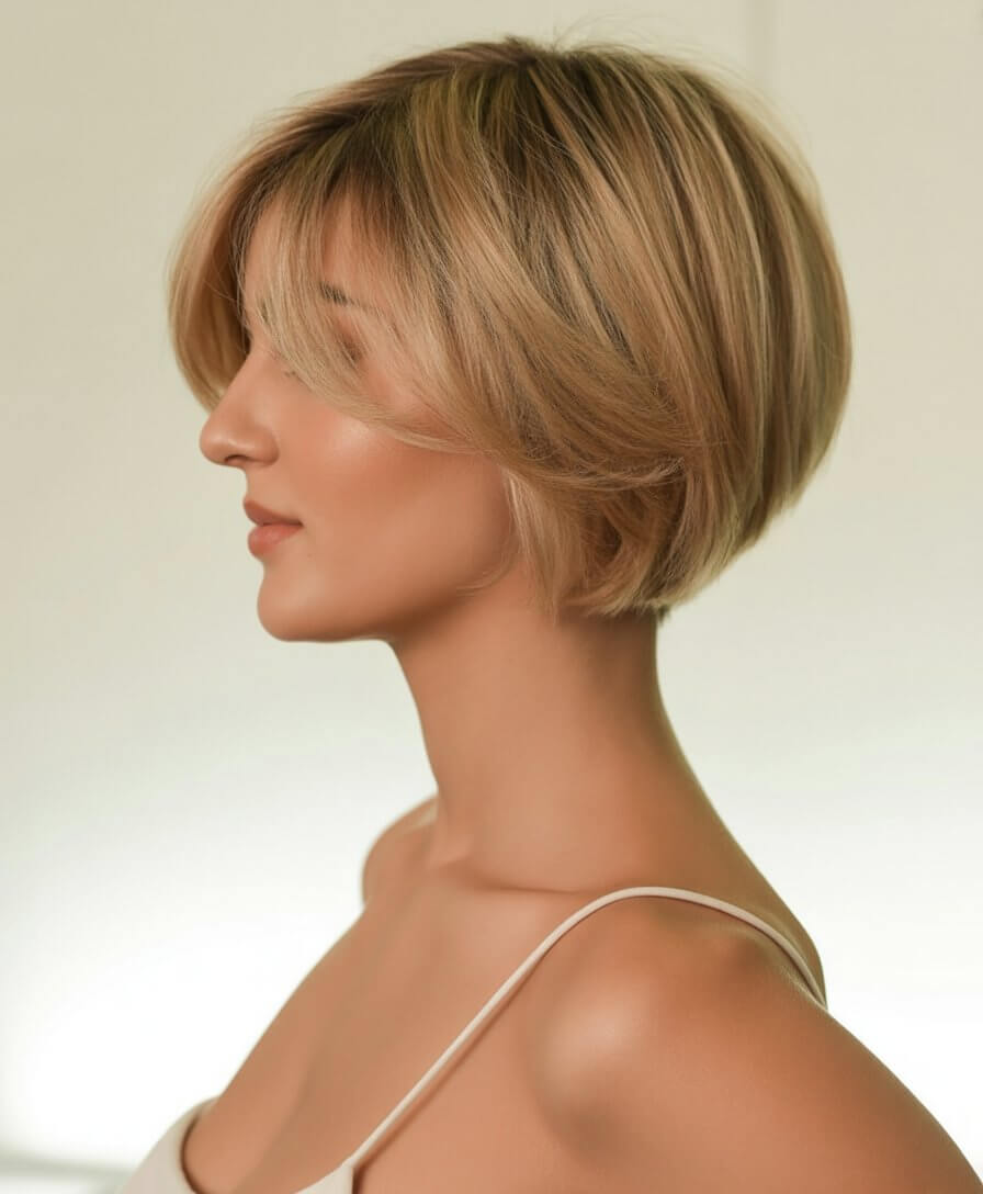 trendy summer haircut 2026 sleek short layered bob with soft volume