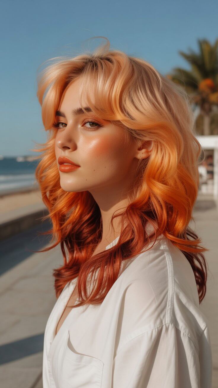 trendy summer haircut 2026 bold sunset layers with vibrant color melt
