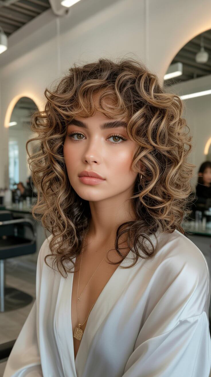 trendy summer haircut 2026 defined curly shag with voluminous texture
