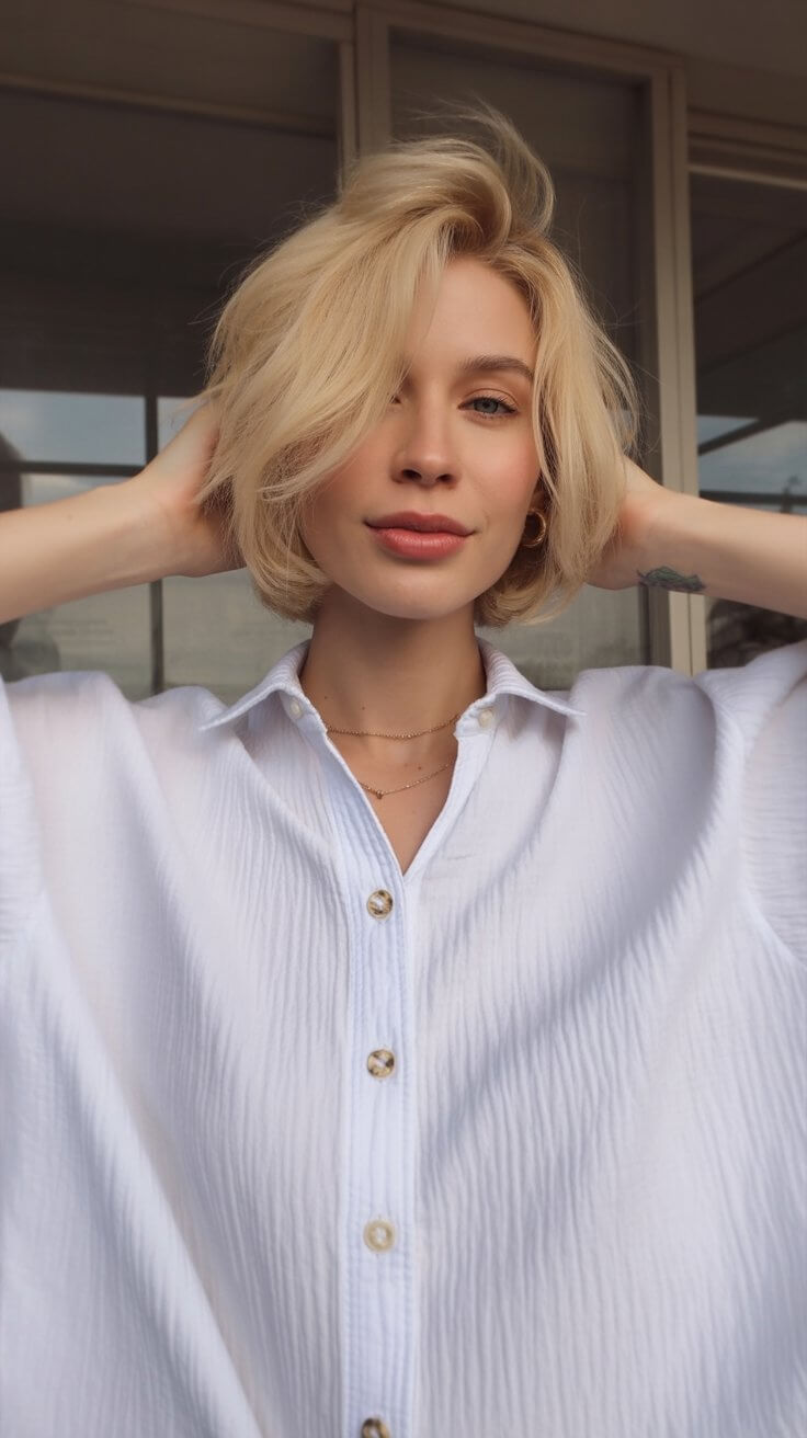 trendy summer haircut 2026 short airy blonde bob with relaxed volume
