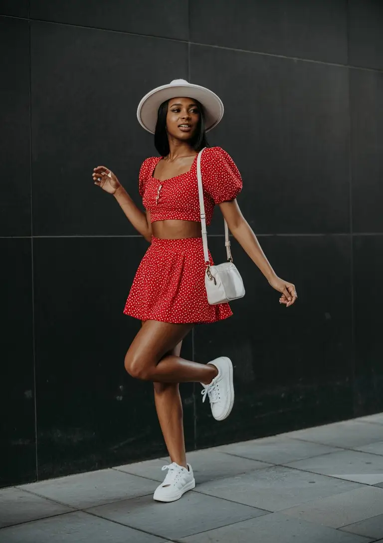 trendy summer outfits for black woman 2026 Red two piece set with playful summer energy