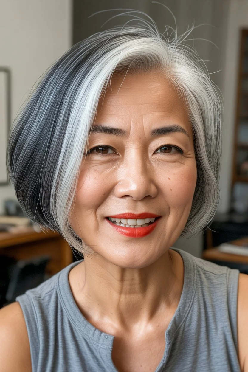 youthful summer haircuts for women over 50 2026 Soft layered bob with natural grey contrast and gentle volume