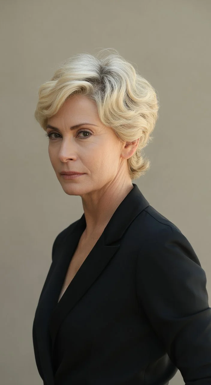 youthful summer haircuts for women over 50 2026 Short feathered cut with lifted crown and soft retro texture