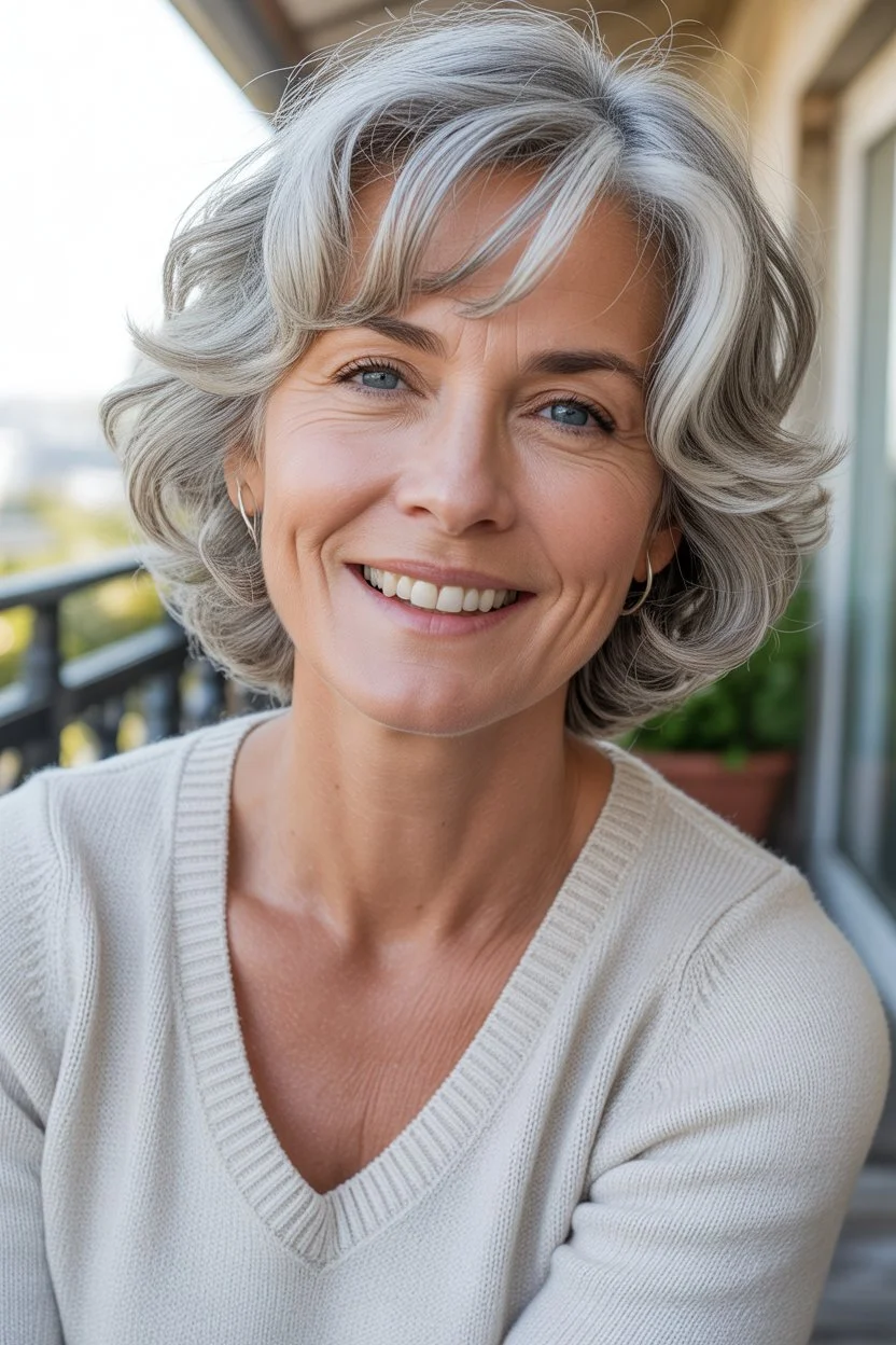 youthful summer haircuts for women over 50 2026 Soft feathered layered bob with light movement and volume