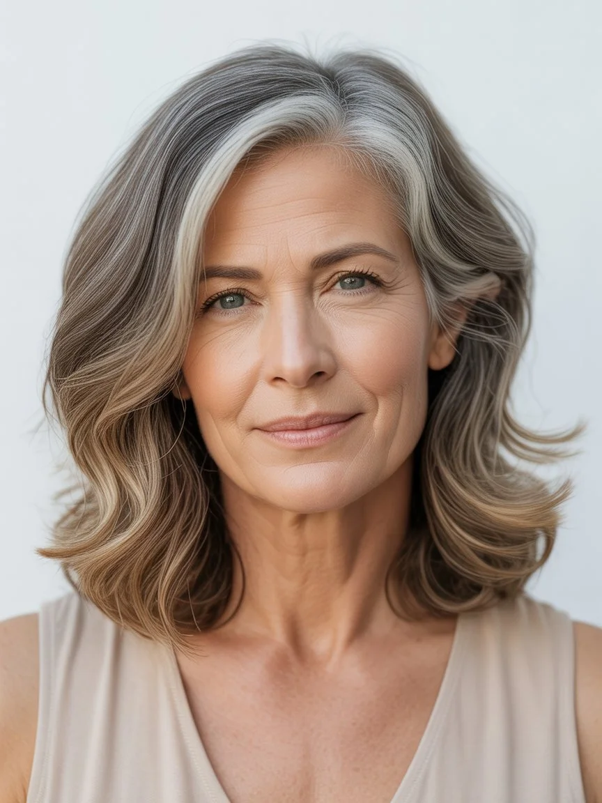 youthful summer haircuts for women over 50 2026 Soft shoulder length layered waves with natural dimension